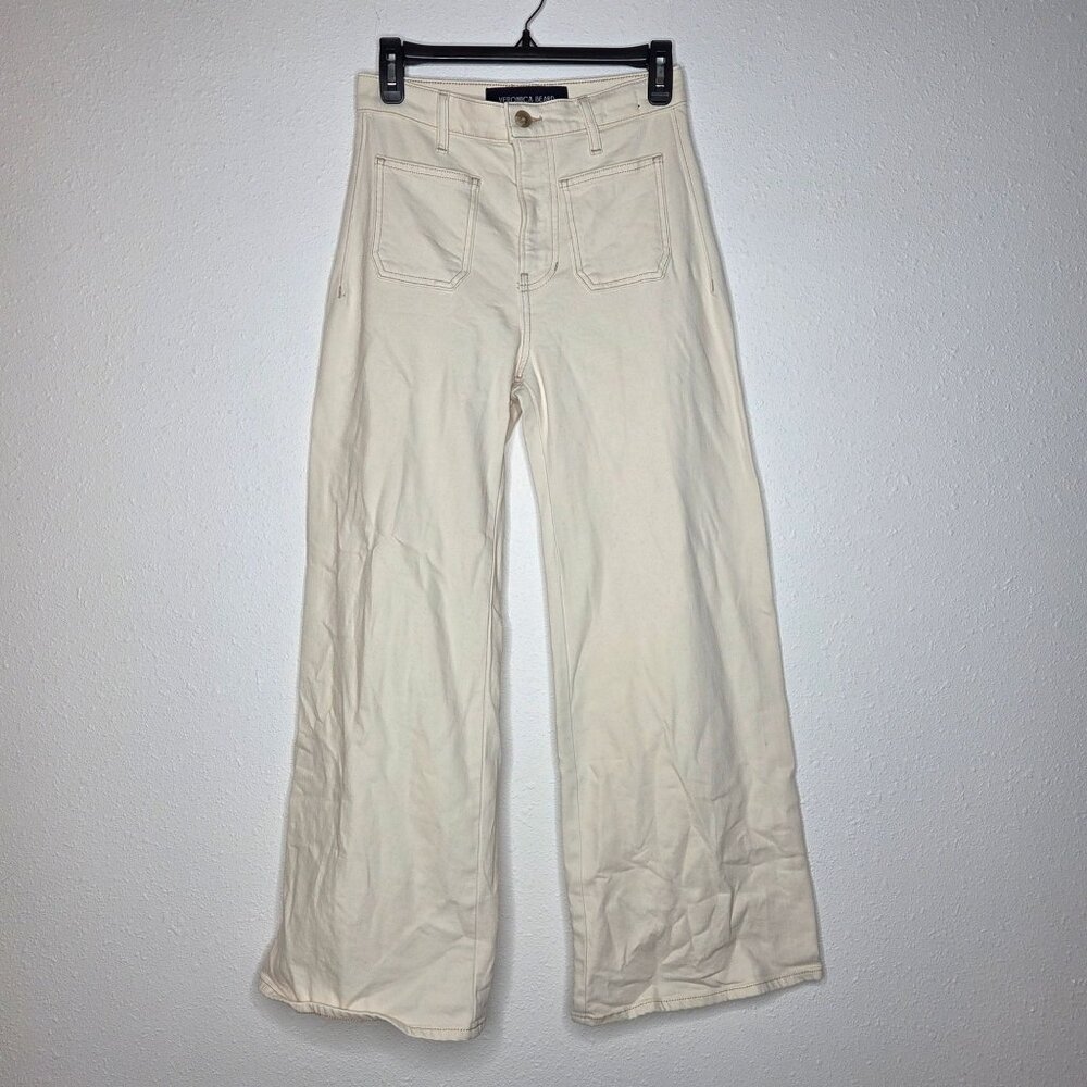 NWOT Veronica Beard Women's Grant High Rise Wide Leg Crop Jeans - Ecru